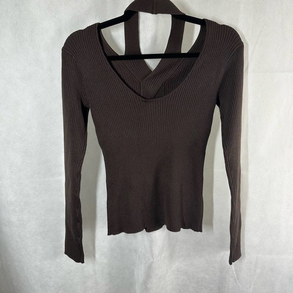Jonathan Simkhai Leah Ribbed Cable Knit Wool Blend Sweater Chocolate - Picture 3 of 14